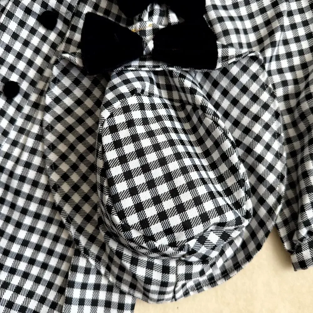 Vintage 90s MiMi Fashion Dress & Hat Set Girl 4T Gingham Check Lace Collar Bow